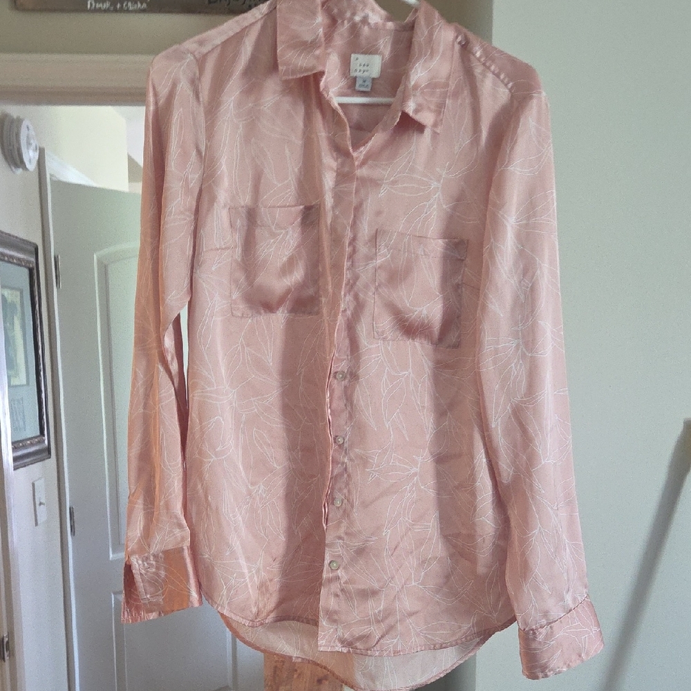 a new day Light Pink Printed Button-Up Blouse
